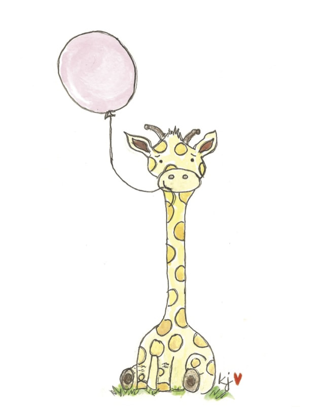 Giraffe Rose Pink Watercolor Monogram B Initial Letter Fits